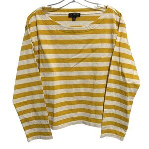 J. Crew Womens S Relaxed Fit Long Sleeve Boatneck T-shirt Yellow & White Stripe